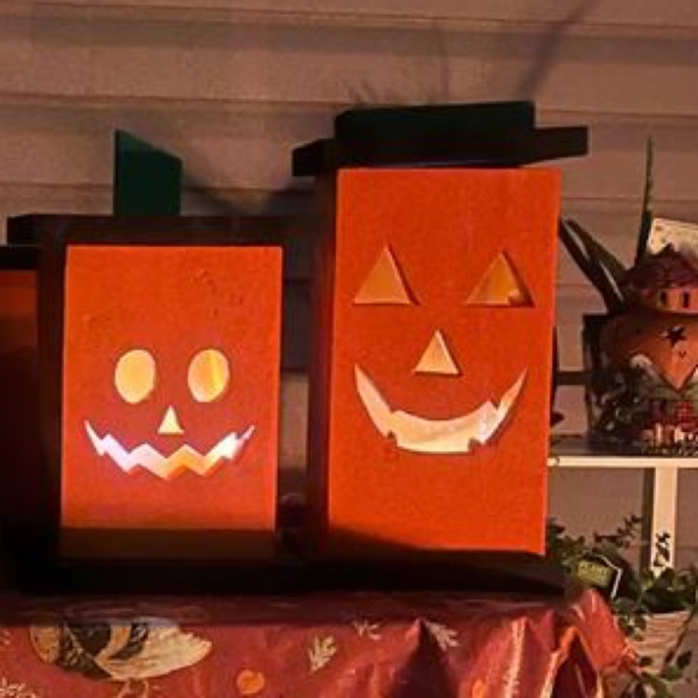 Orange wooden lantern boxes